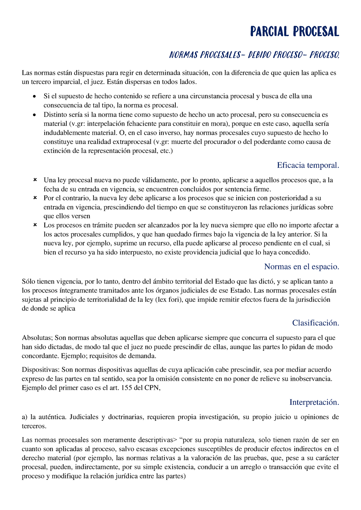 Parcialprocesal - Parcial Procesal - PARCIAL PROCESAL NORMAS PROCESALES ...