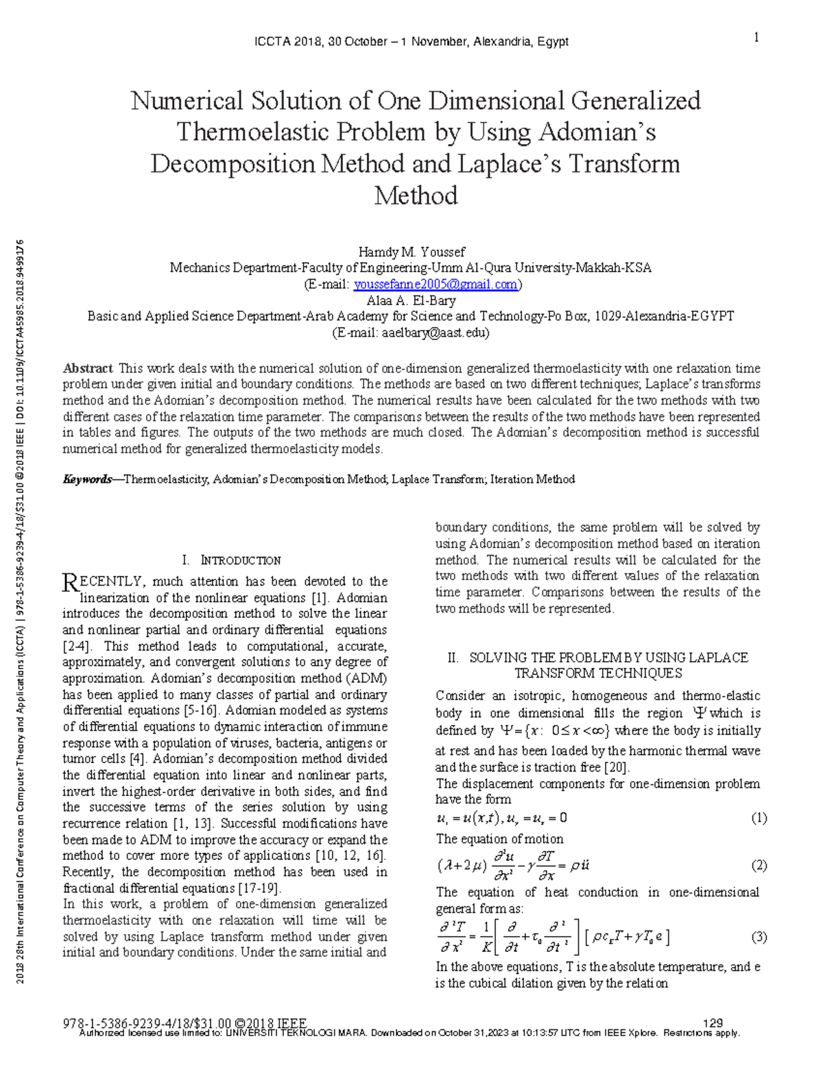 Numerical Solution of One Dimensional Generalized Thermoelastic Problem ...