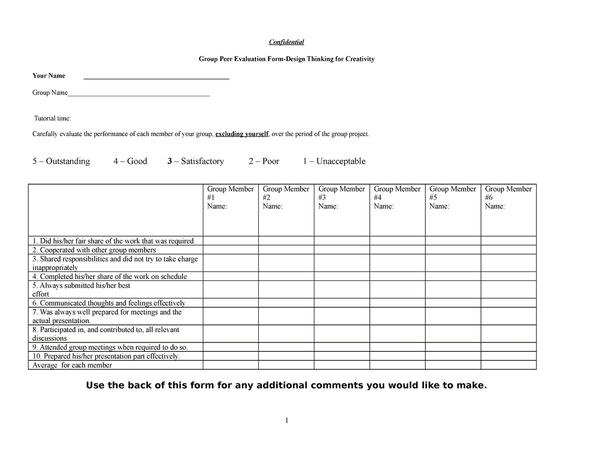 Group Peer Evaluation Form (1) - Confidential Group Peer Evaluation ...
