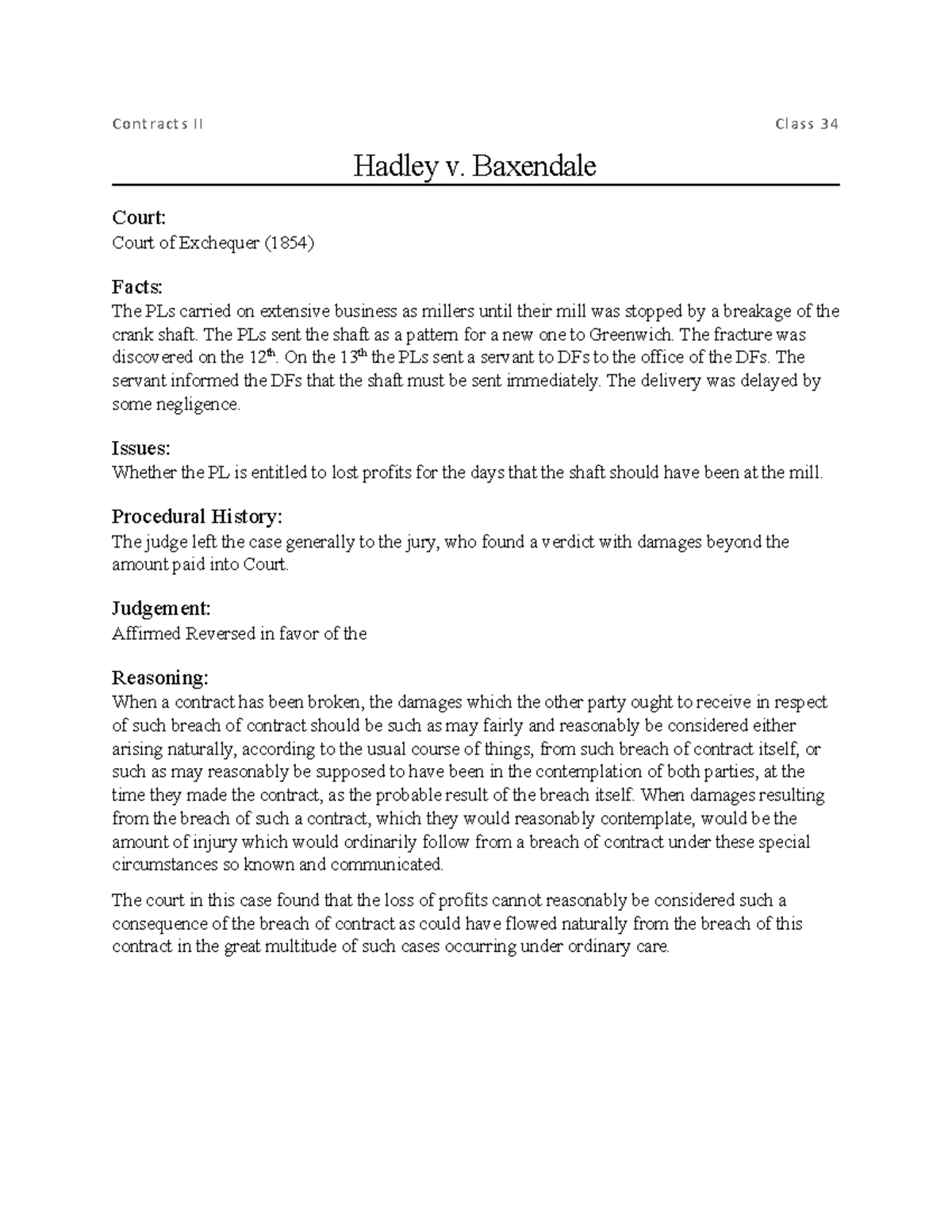 hadley-v-baxendale-case-brief-contracts-ii-class-34-hadley-v