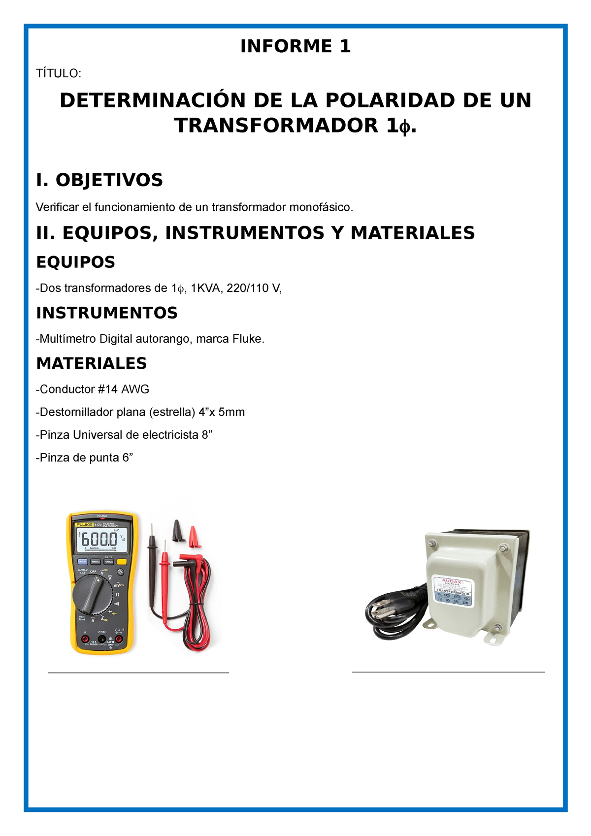 Informe Maquinas Electricas Informe T Tulo Determinaci N De La Polaridad De Un