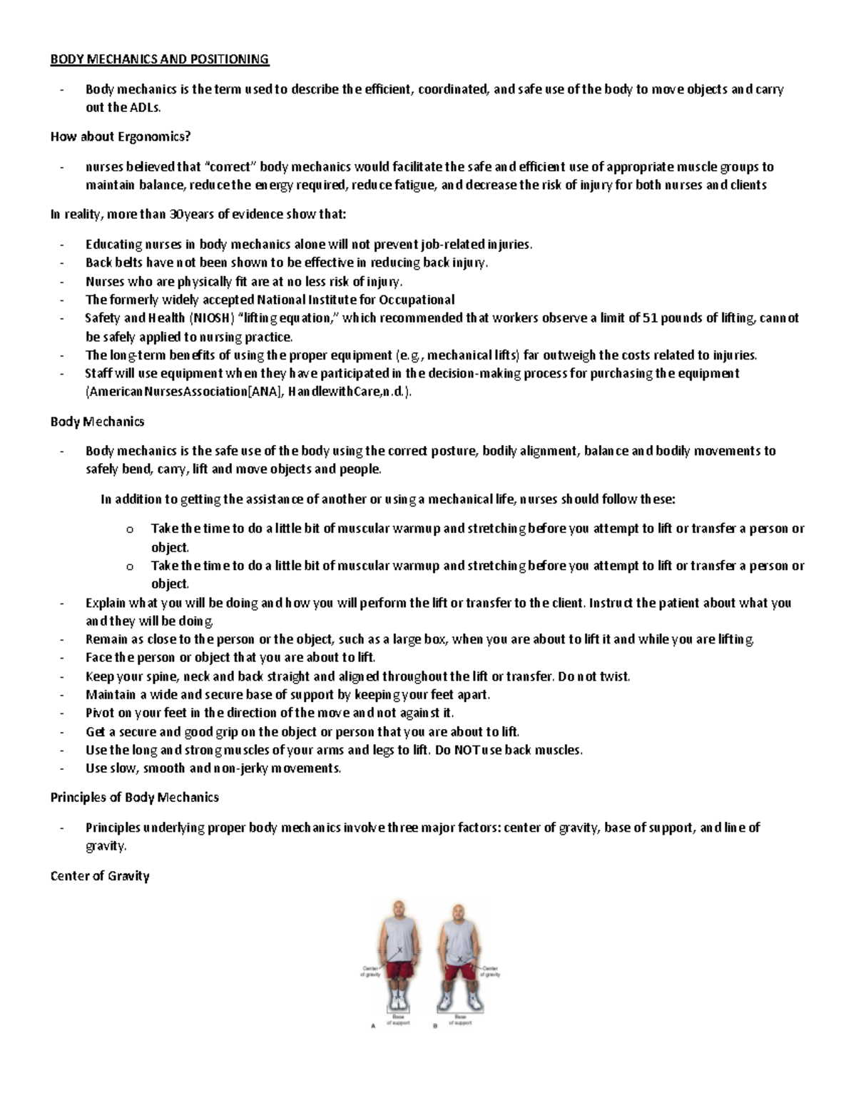 Proper Body Mechanics in Nursing BODY MECHANICS AND POSITIONING Body