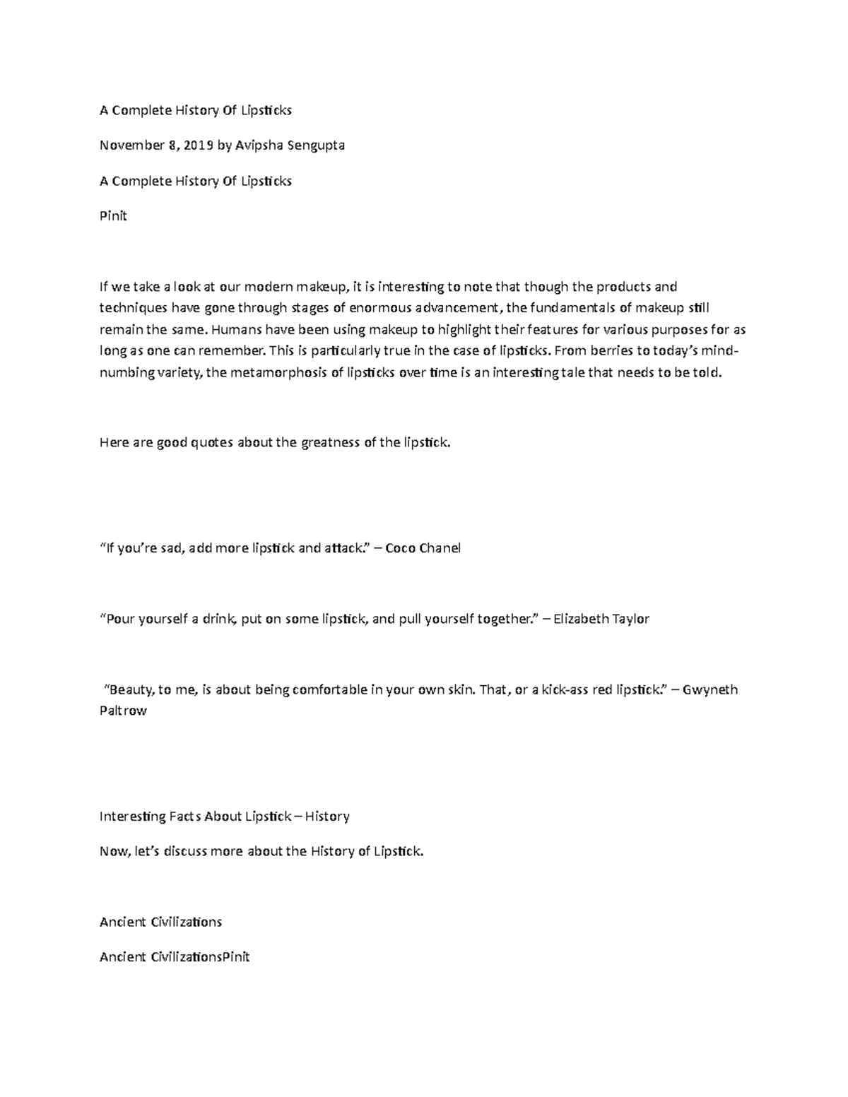 History of Lipstick Summary MPK Bahasa Inggris A Complete History