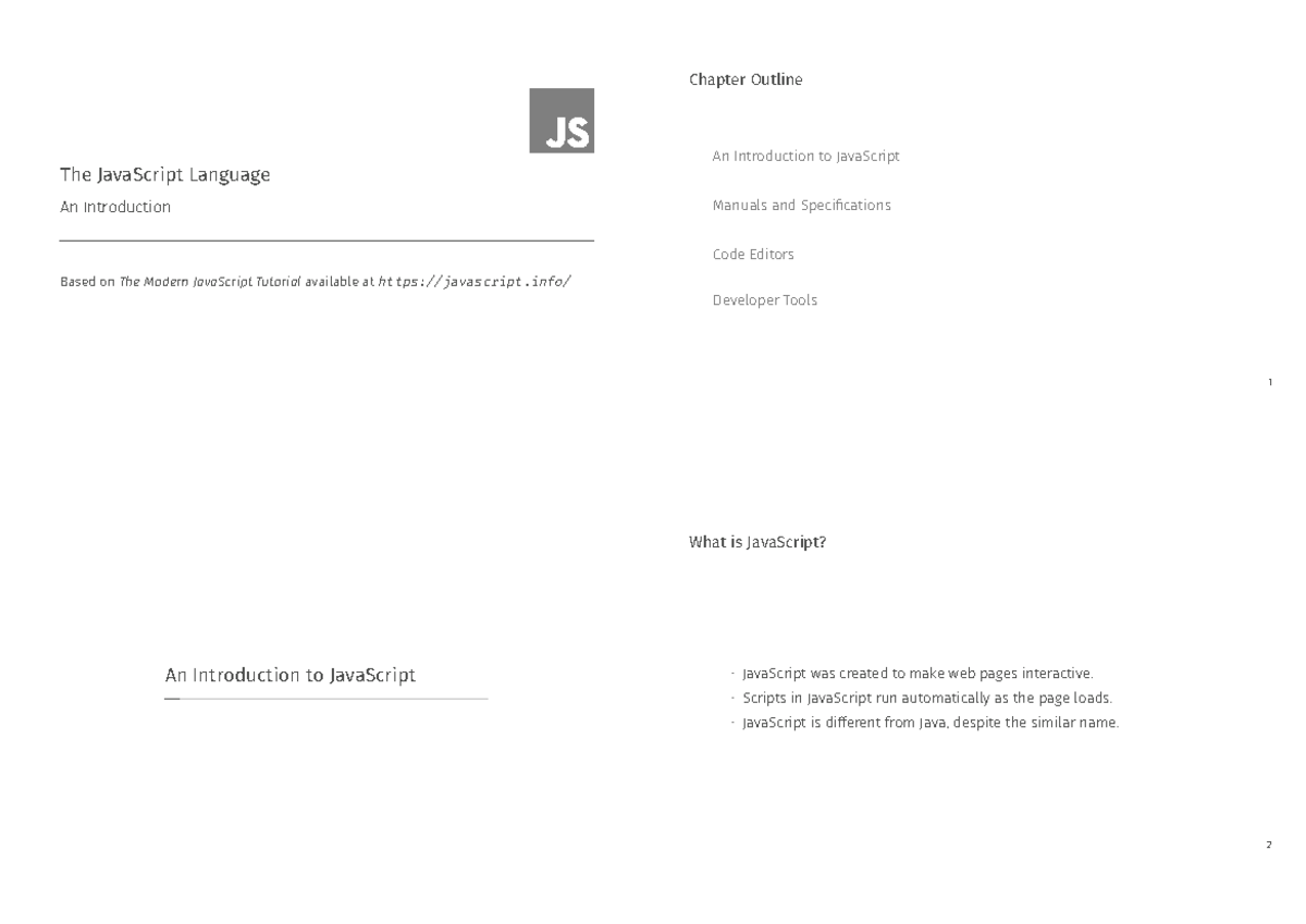Javascript part 1 - The JavaScript Language An Introduction Based on ...