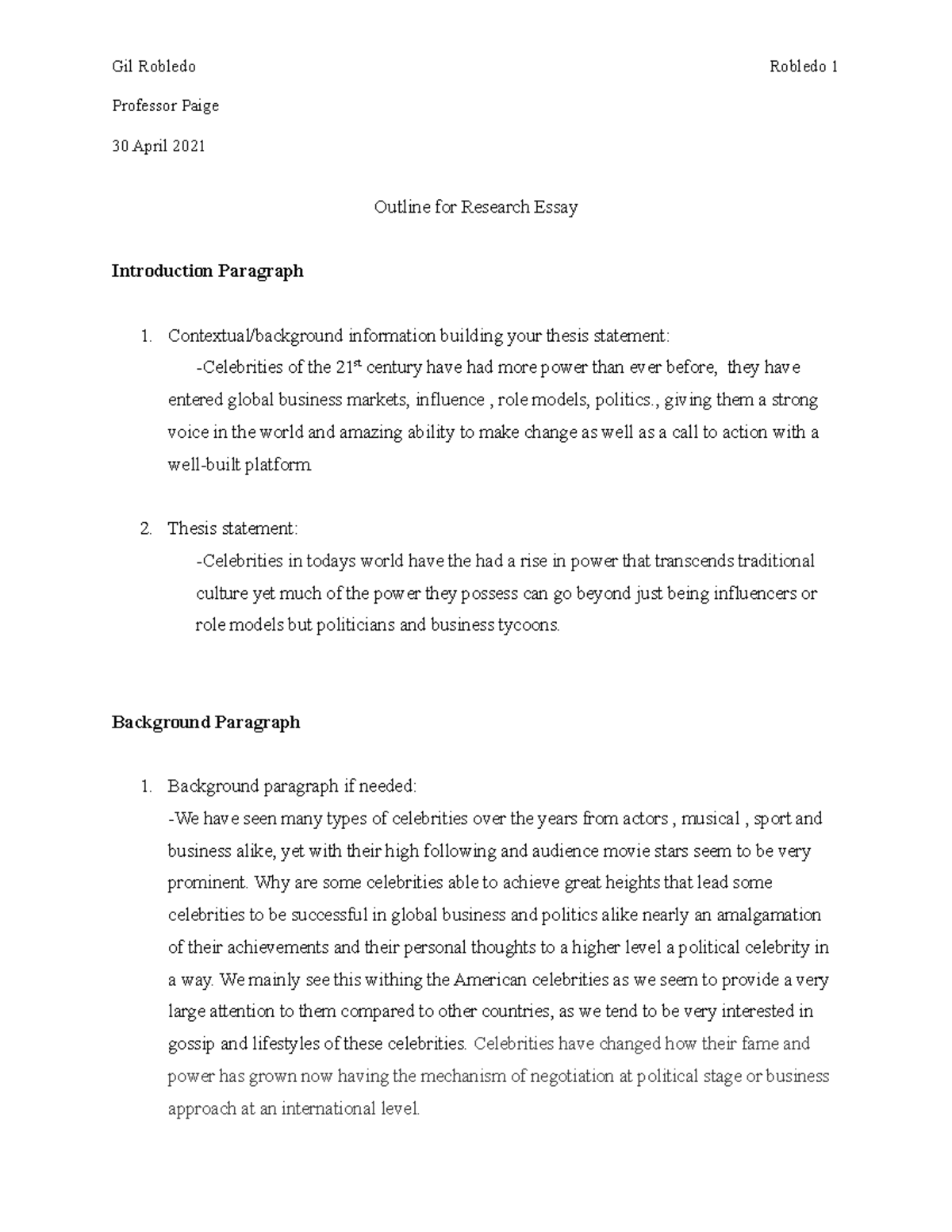 Week 14 Activities - asdasd - Gil Robledo Robledo 1 Professor Paige 30 ...