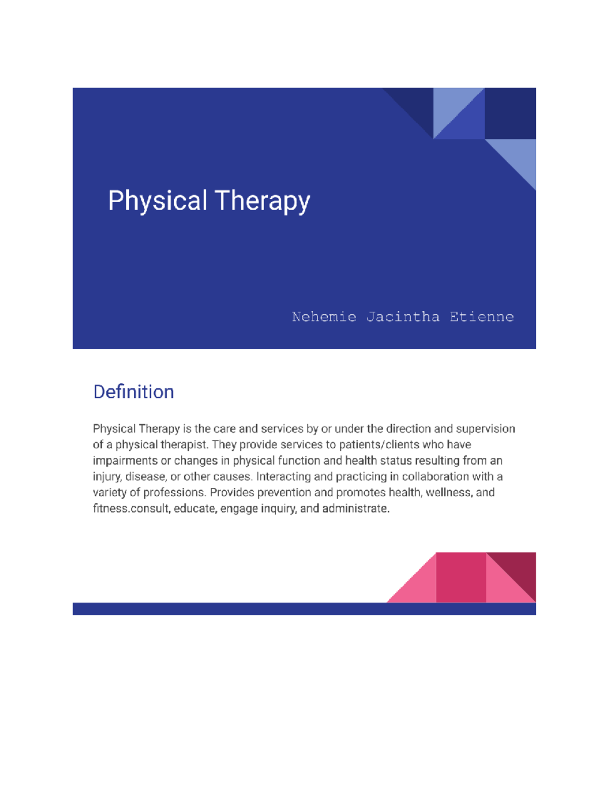 Physical Therapy Slides - CST 110 - Studocu