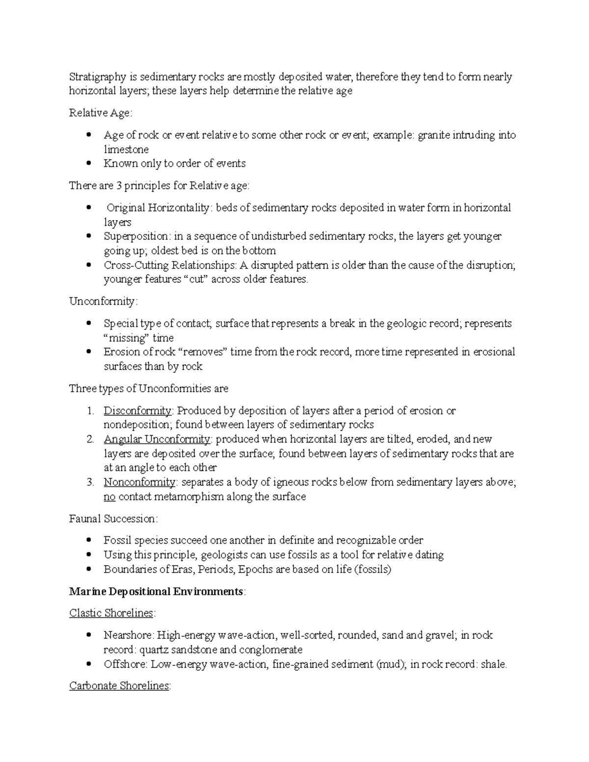 Geology Test 2 Notes - Stratigraphy is sedimentary rocks are mostly ...