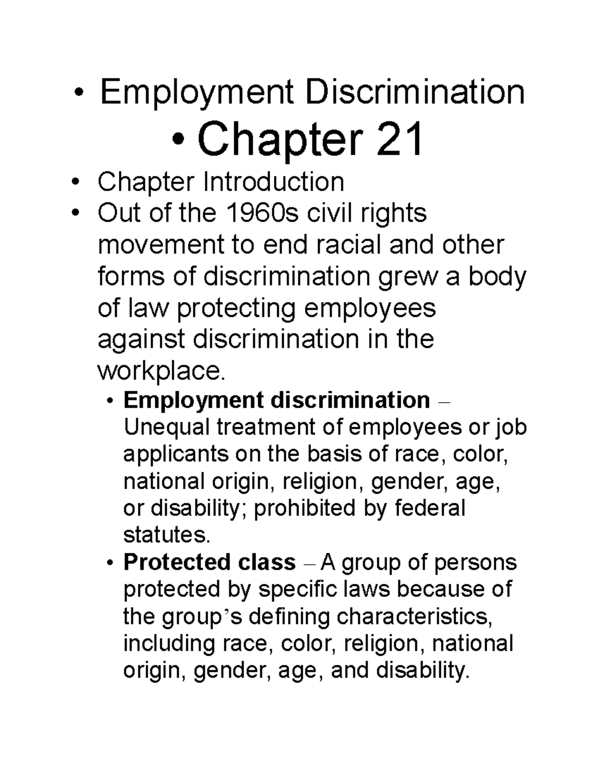 Employment Discrimination - • Employment Discrimination – Unequal ...