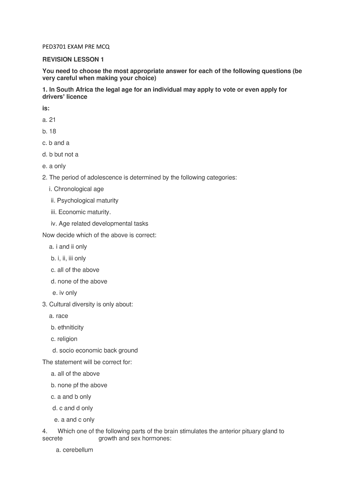 PED3701 EXAM PRE MCQ - Make Use Of This When Preoaring For Exam ...