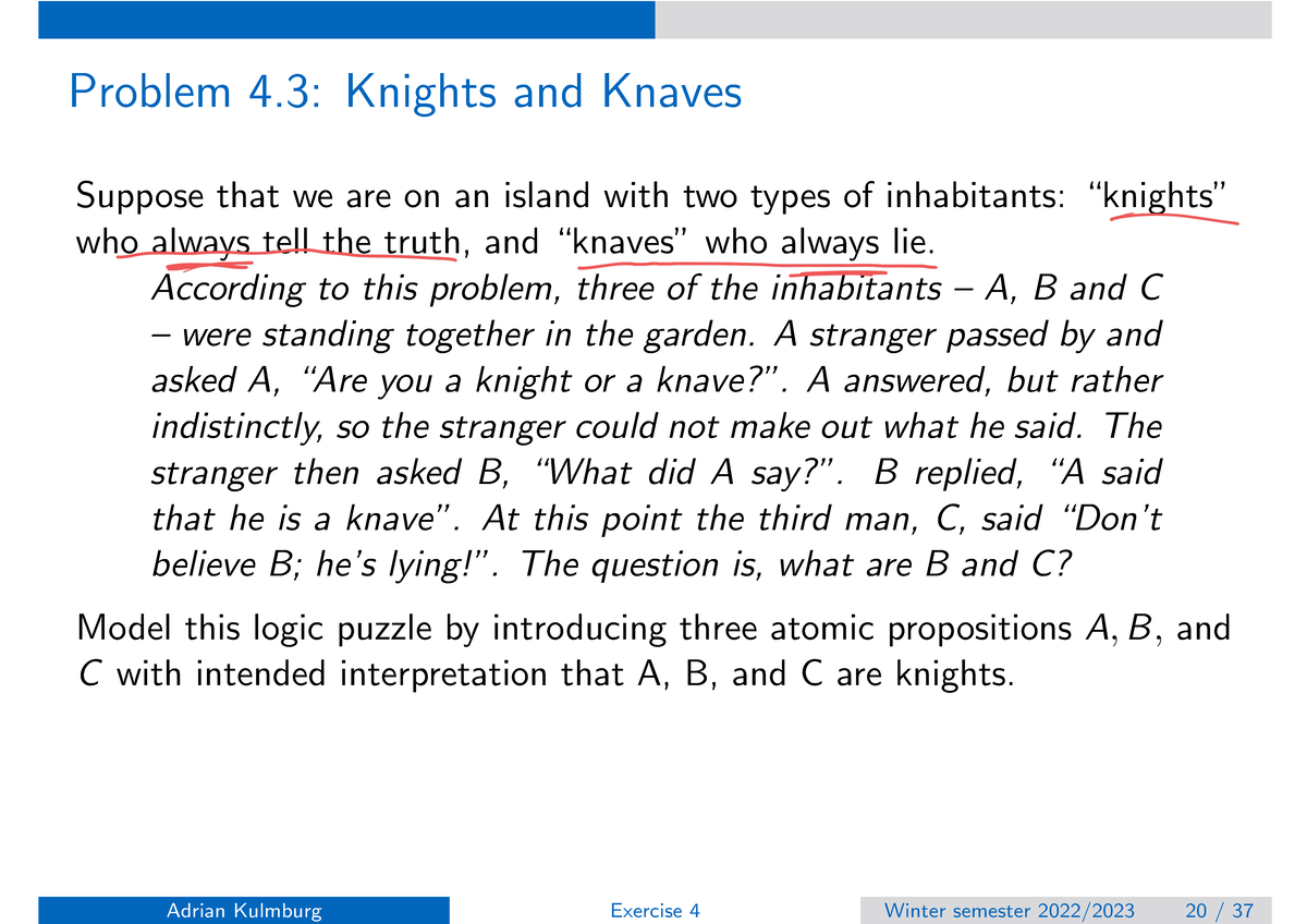 AI exercise 4.3 - handwrite solution - Suppose that we are on an island ...