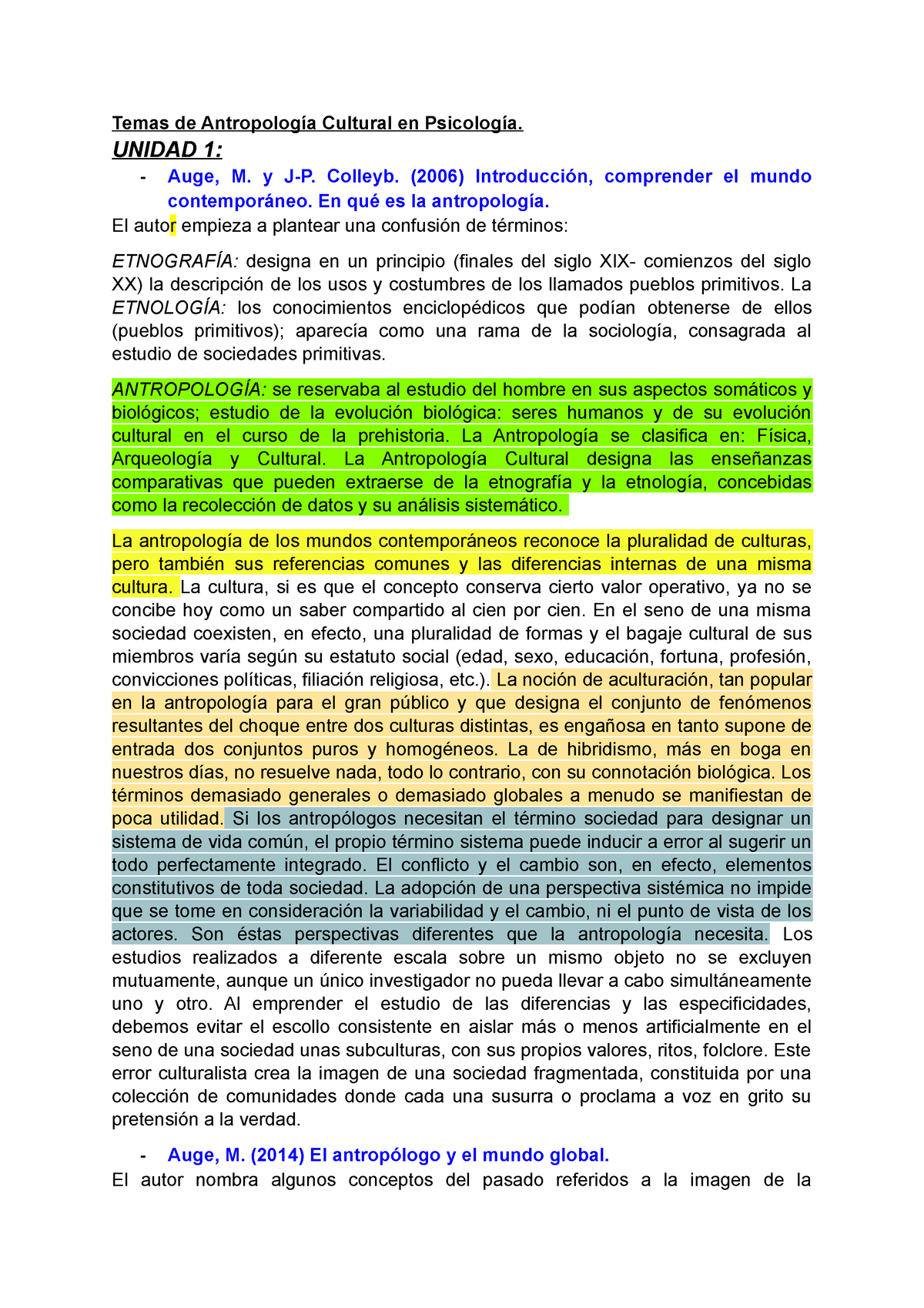 BUEN Resumen Antropolog Ã A Cultural En Psicologia. - Temas De ...