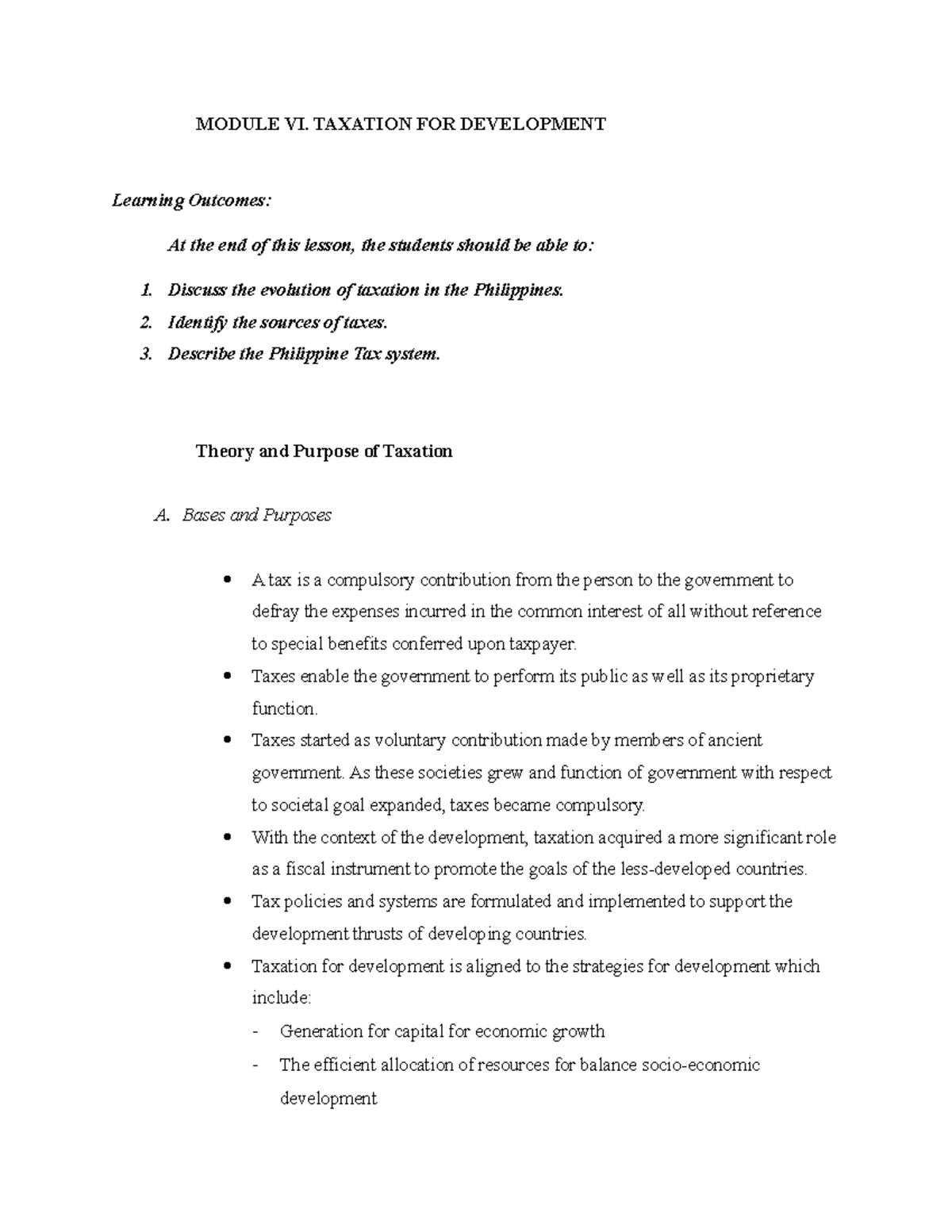 Module VI- Taxation for Development - MODULE VI. TAXATION FOR ...