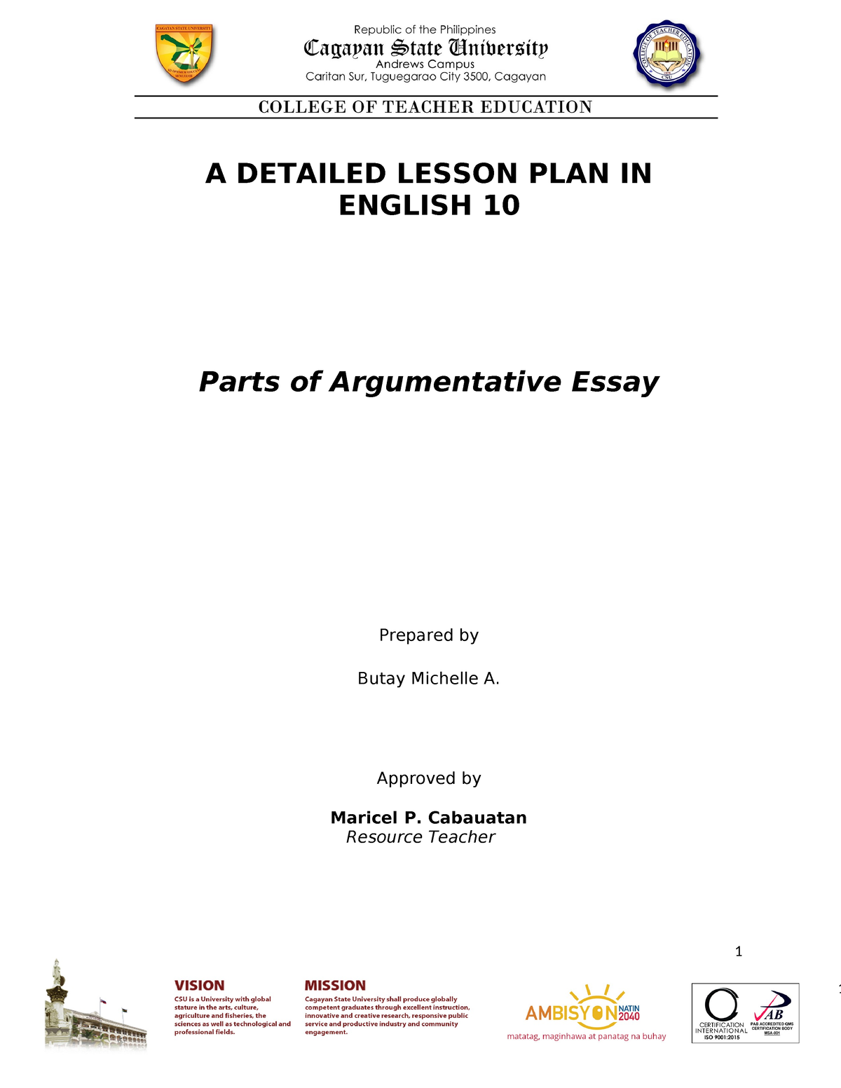 lesson plan for teaching argumentative essay