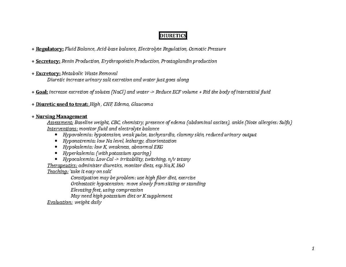 Pharma diuretics diuretic medications DIURETICS Regulatory Fluid