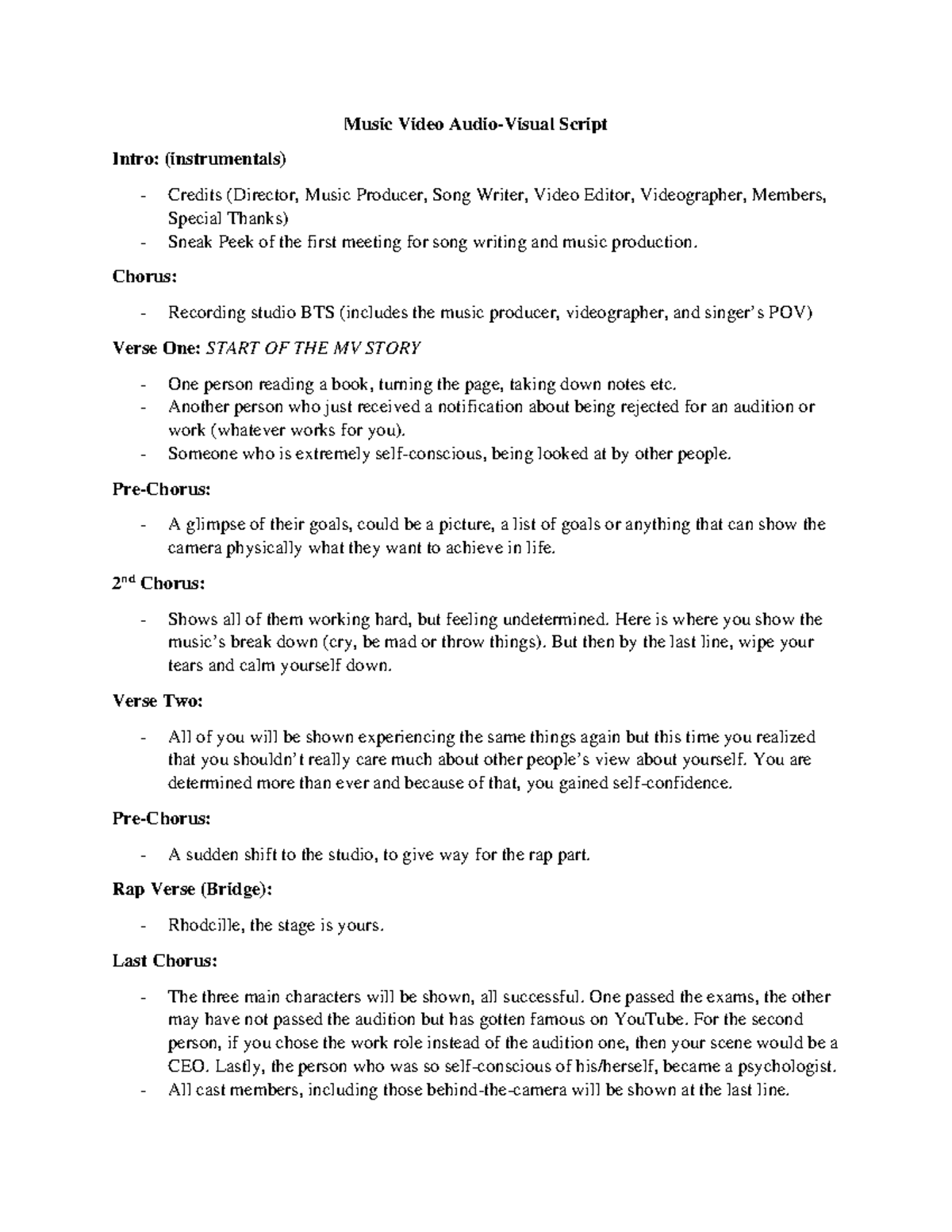 Audio-Visual-Script - LYRICS - Music Video Audio-Visual Script Intro ...