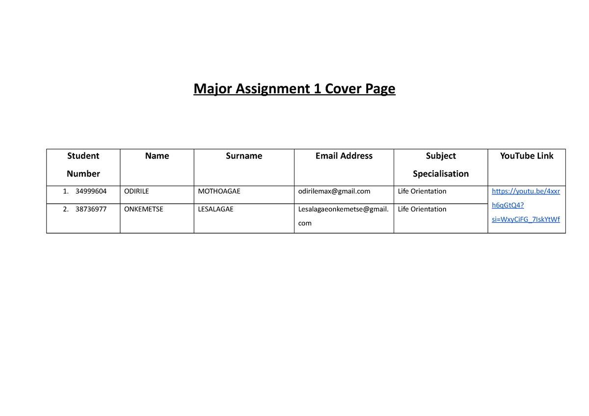 major assignment 1 online and tradonline