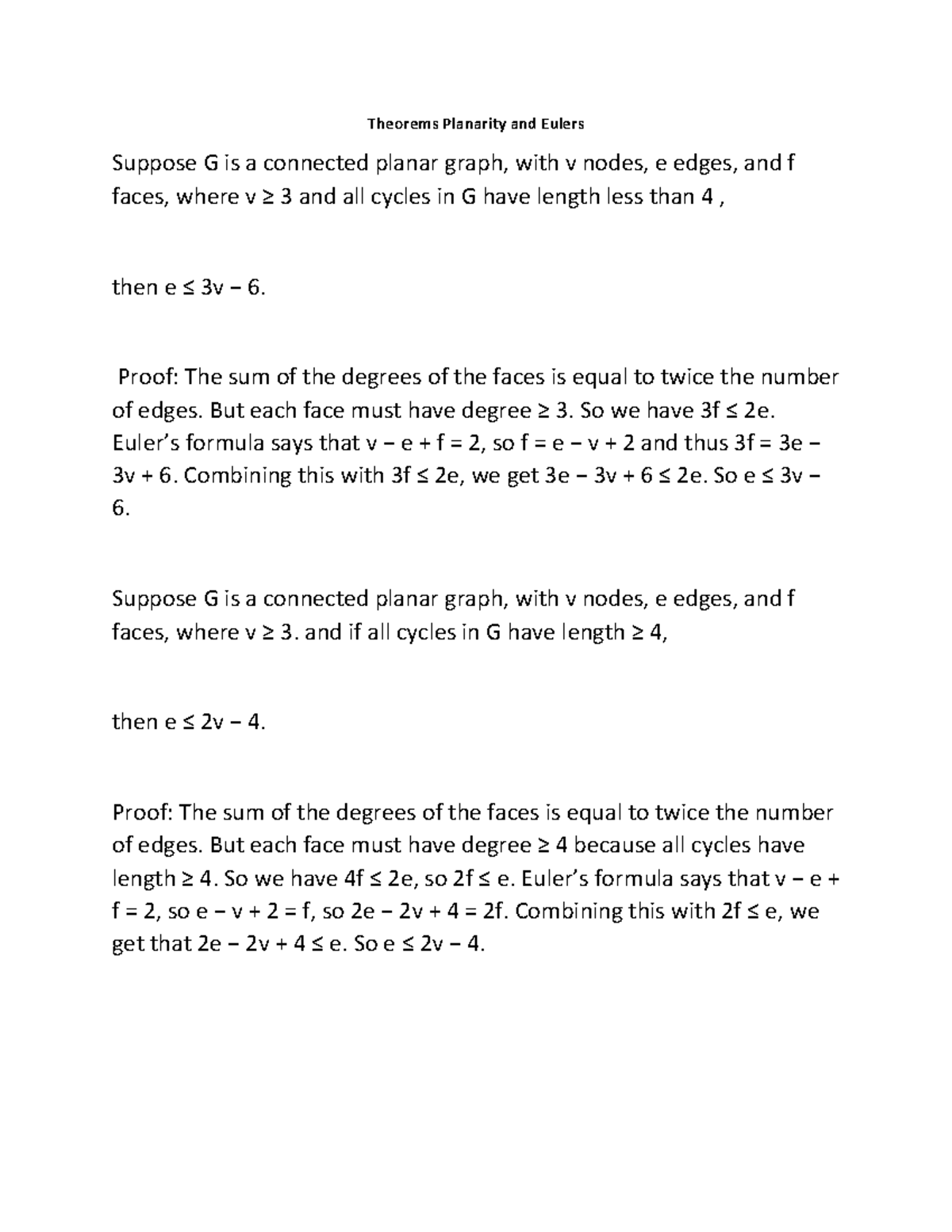 Planarity And The Euler Formula - Theorems Planarity And Eulers Suppose ...