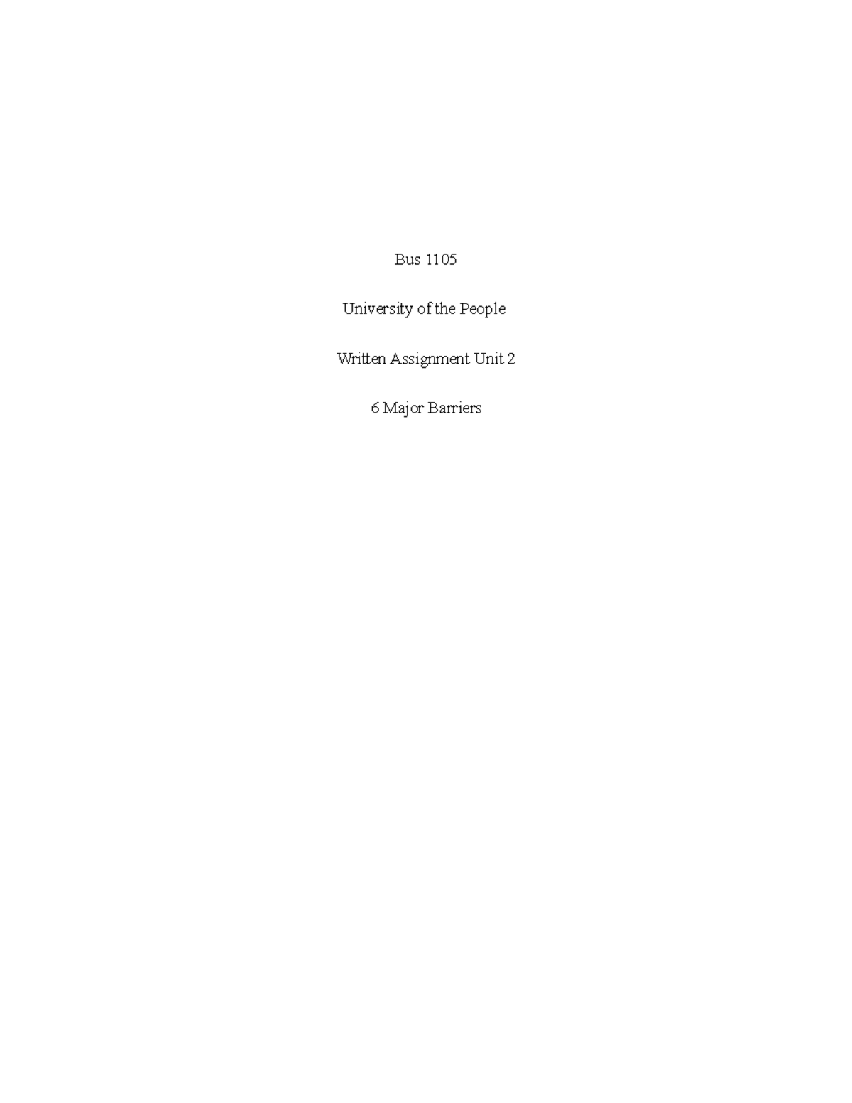 Bus 1105 - unit 2 written assignment - Bus 1105 University of the ...