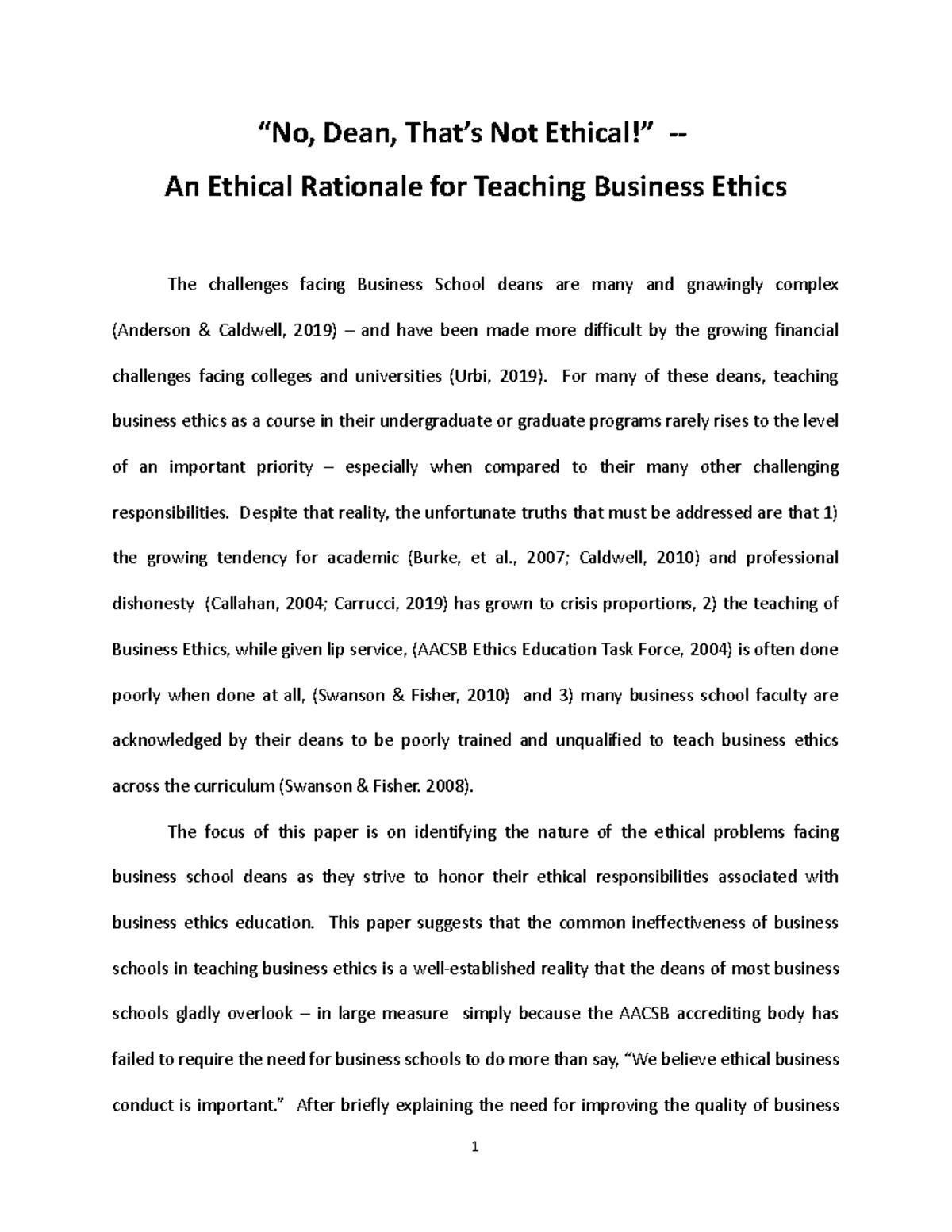 No Dean Thats Not Ethical - “No, Dean, That’s Not Ethical!” - An ...