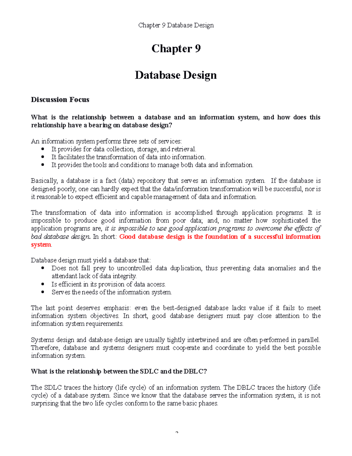 Ch09-Database-Design Notes - Chapter 9 Database Design Discussion Focus ...