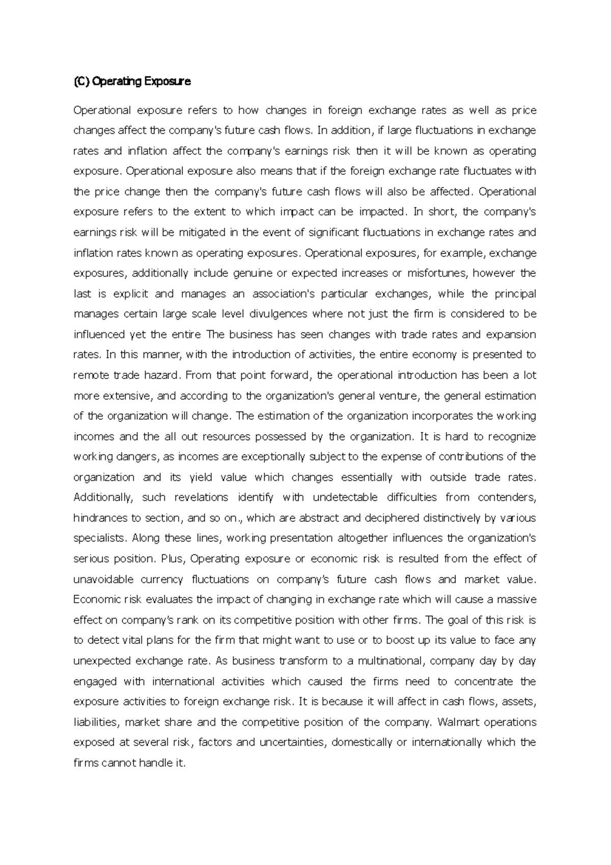 Operatin Risk - A1 - (C) Operating Exposure Operational exposure refers ...