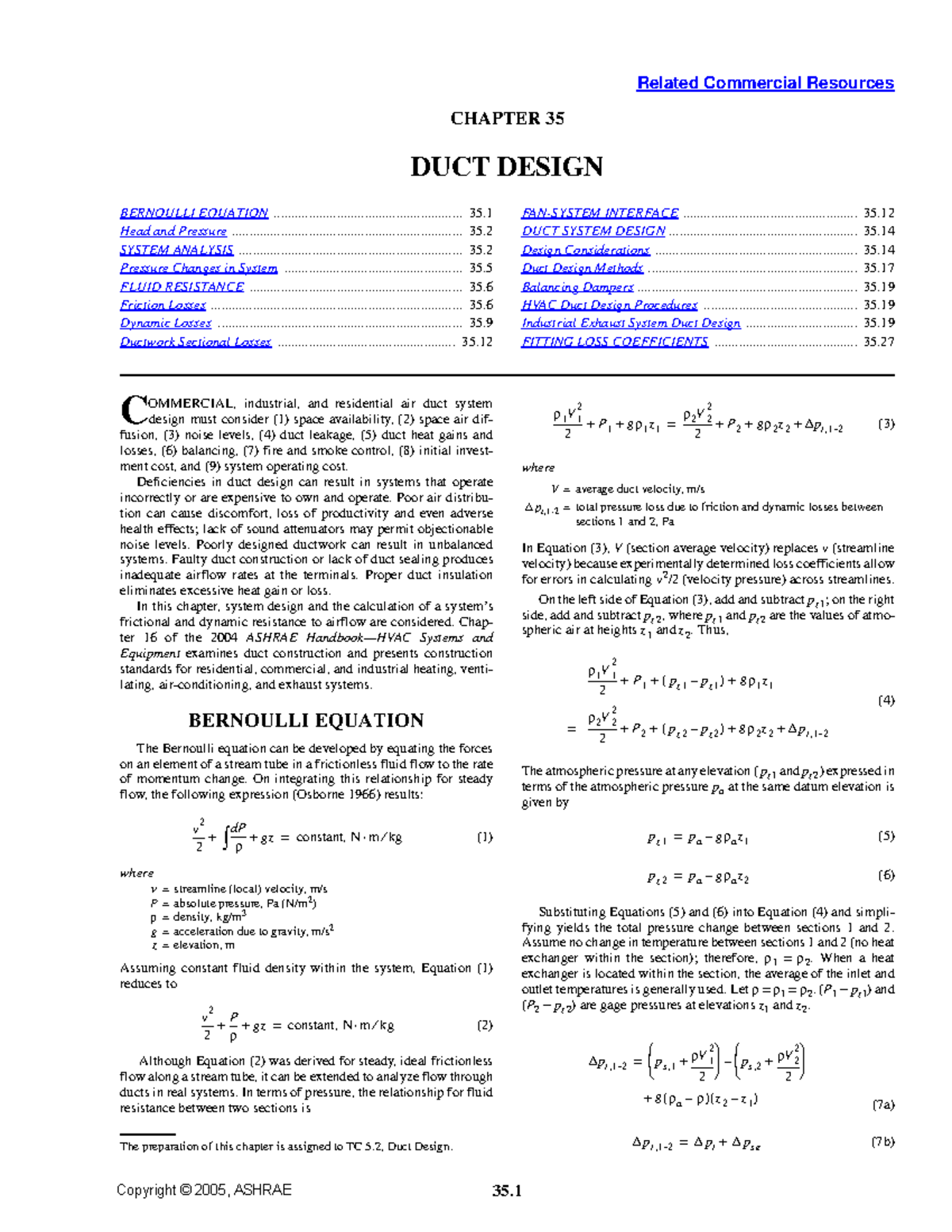 Ashrae DUCT Design pdf Related Commercial Resources 35. CHAPTER 35