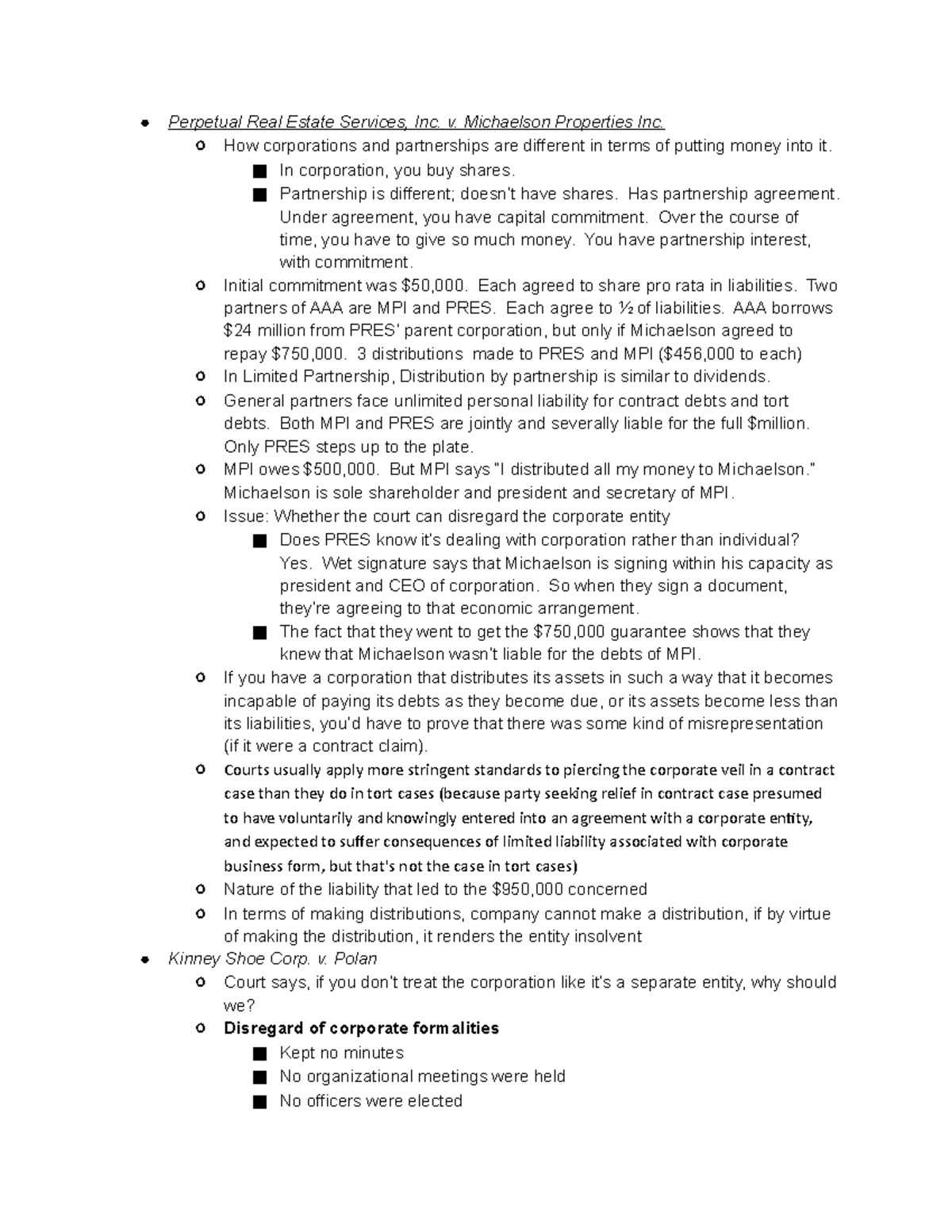 Notes Piercing The Corporate Veil Perpetual Real Estate Services