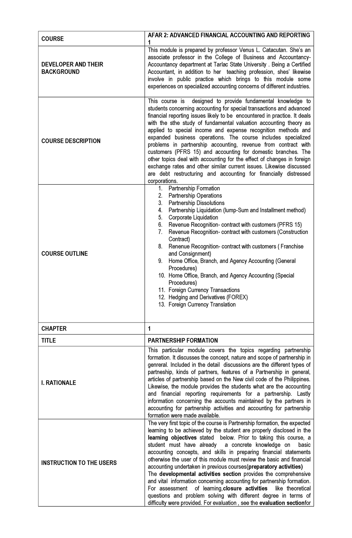 AFAR 2 Module CH 1 - The Formation Of A Partnership Requires A ...