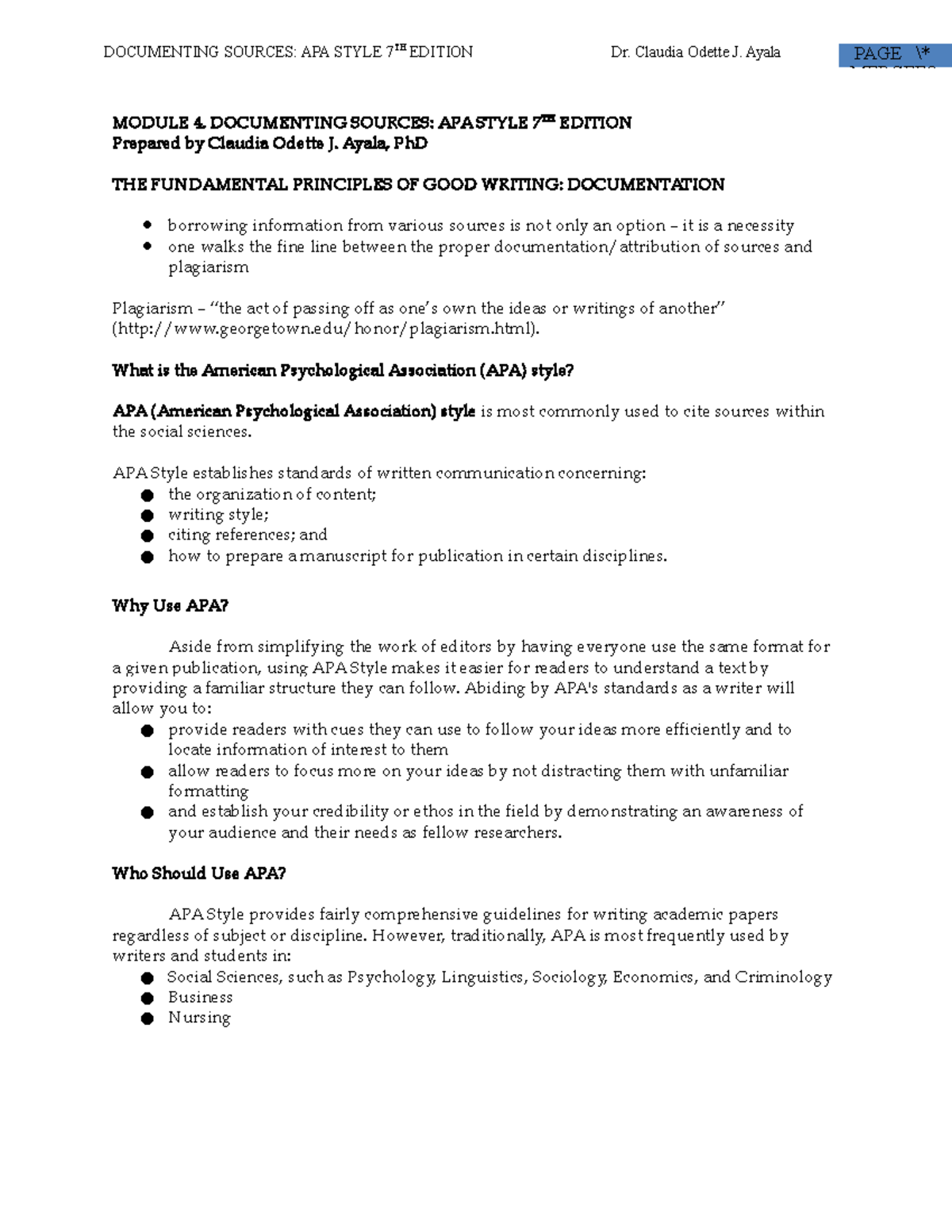 4 APA 7th Edition - research - MODULE 4. DOCUMENTING SOURCES: APA STYLE ...