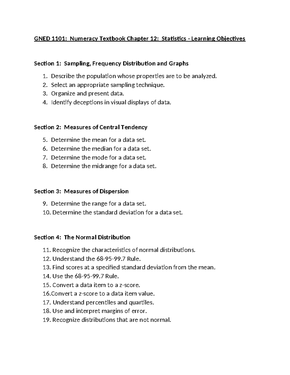 GNED 1101 - Statistics Objectives S2022 - GNED 1101: Numeracy Textbook ...