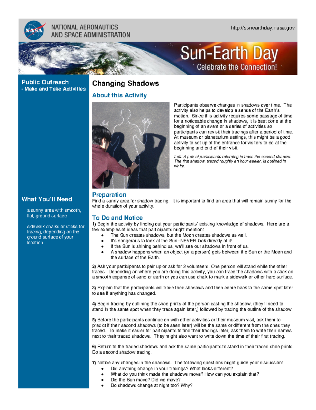 Changing shadows Answer key sunearthday.nasa Changing Shadows About this Activity