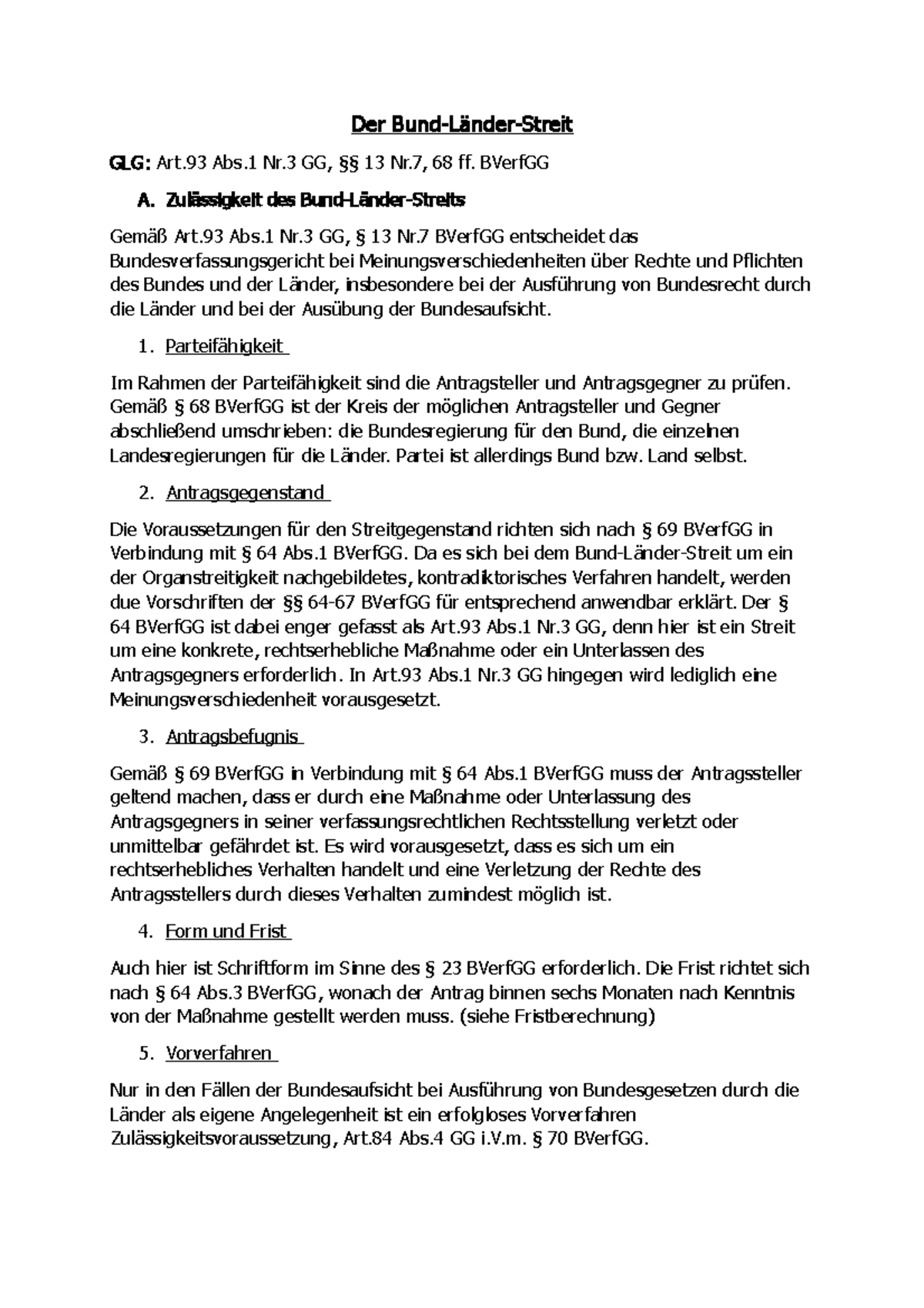 Bund Länder Streit Schema Der Bund-Länder-Streit Schemata - Der Bund-Länder-Streit GLG: Art Abs