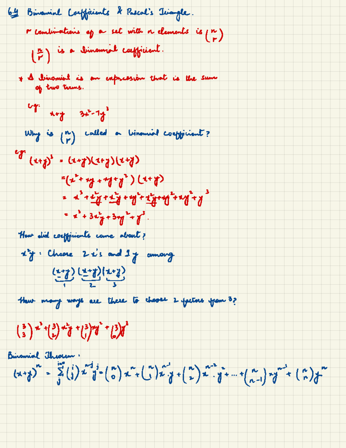 Discrete Practice 6 ¥ Binomial Coefficients & Pascal's Triangle . r
