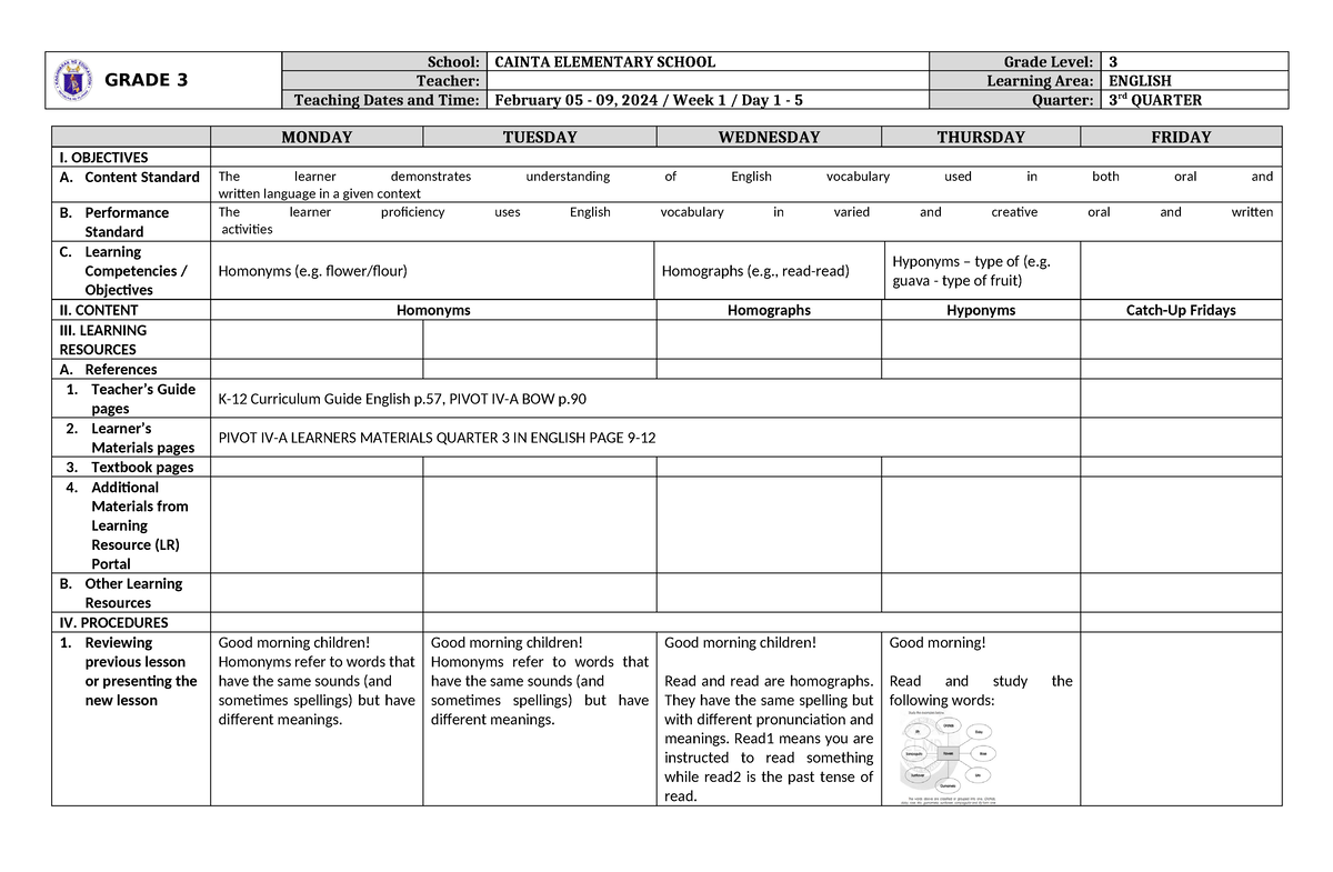 english assignment grade 3