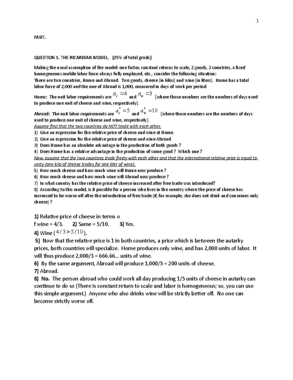 Sample/practice exam 4 February 2016, answers - International Economics ...