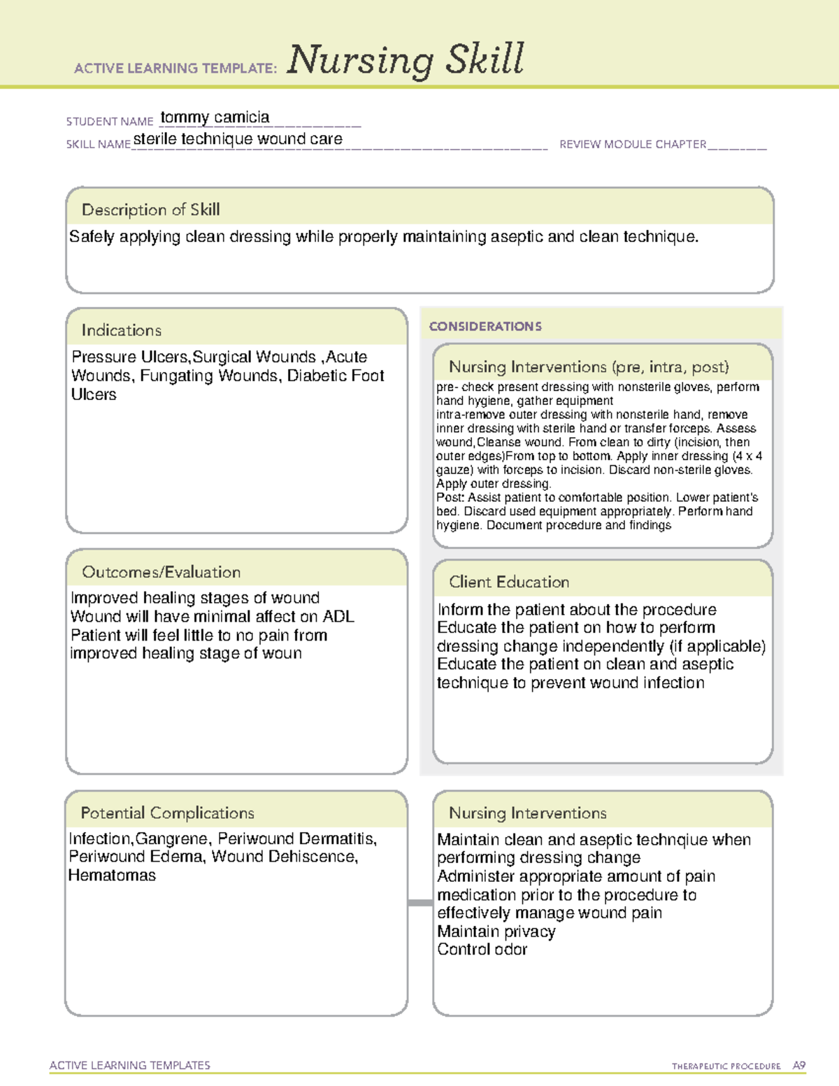 ATI template nursing skill sterile wound care - ACTIVE LEARNING ...