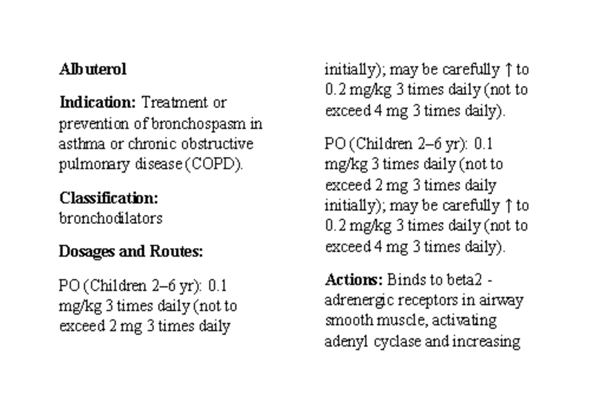 Albuterol drug card child - Albuterol Indication: Treatment or ...