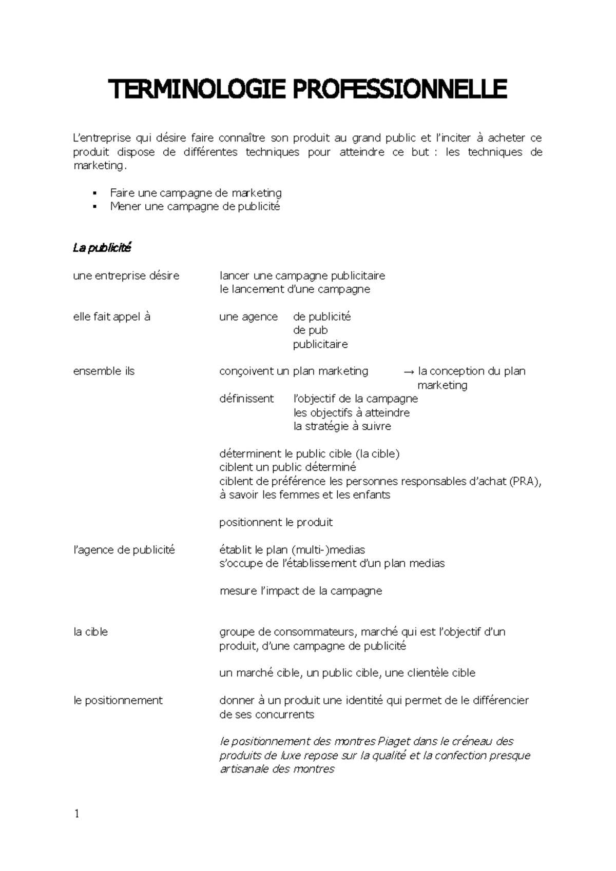 Terminologie Professionnelle 2MA deel 1(1) - TERMINOLOGIE ...