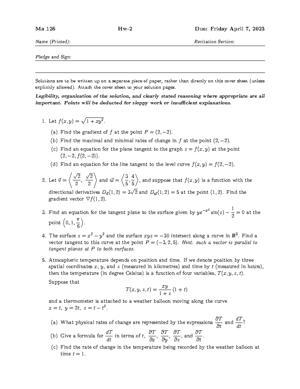 Ma 126 23S2 HW2 - Worked out solutions for the homework - Ma 126 Hw-2 ...