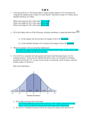 Lab 2 statistics - Lab 2 I. For measurement instruments: What is ...