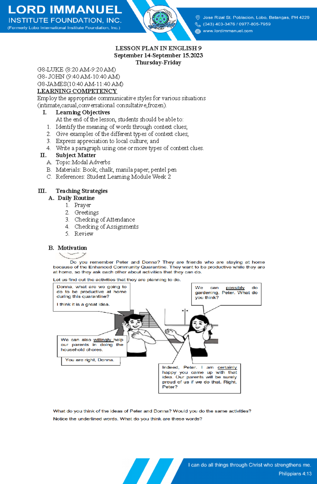 LP G8-Modal adverbs - englingfor all - LESSON PLAN IN ENGLISH 9 ...