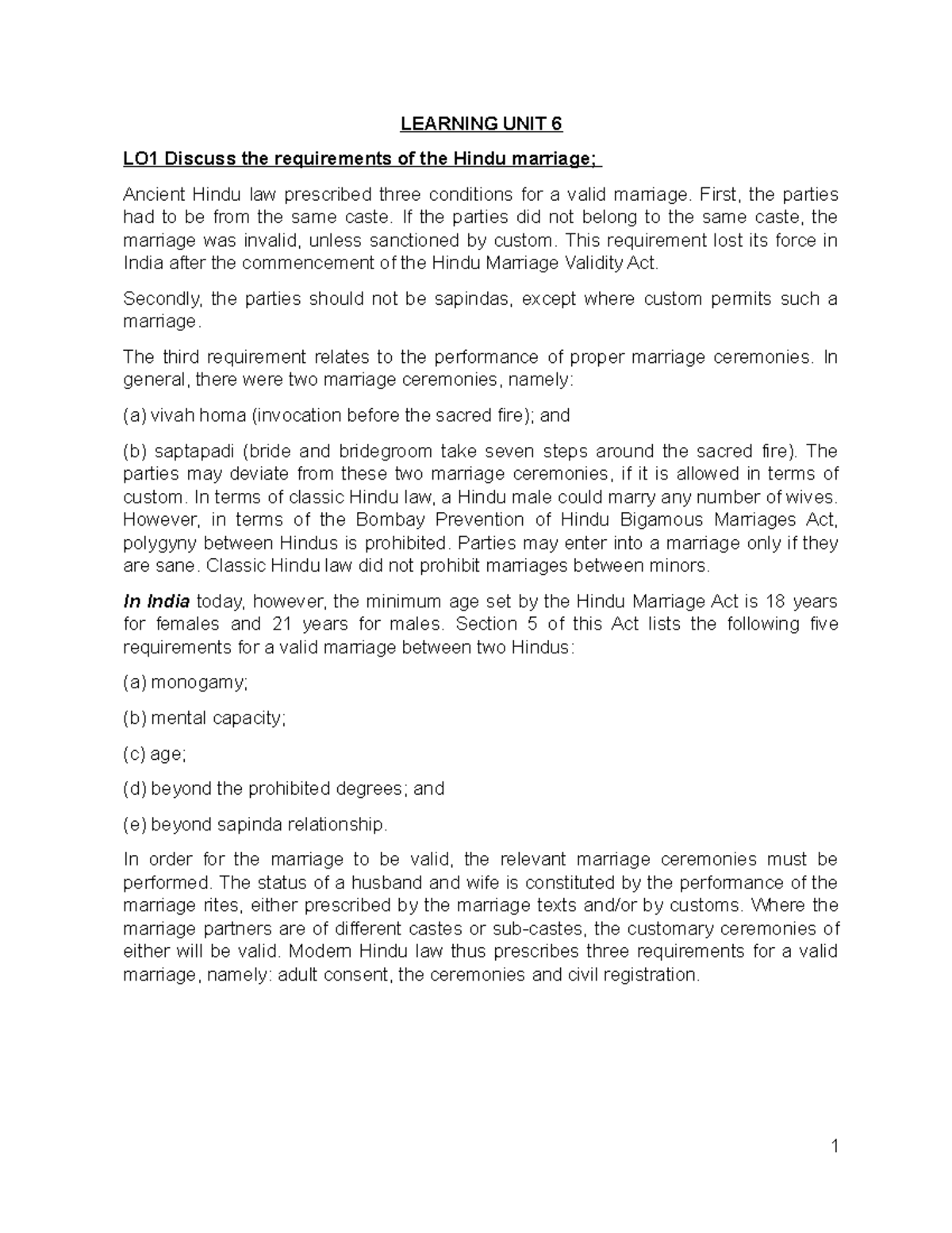 Learning UNIT 6 - Lecture notes NANANANA - LEARNING UNIT 6 LO1 Discuss ...