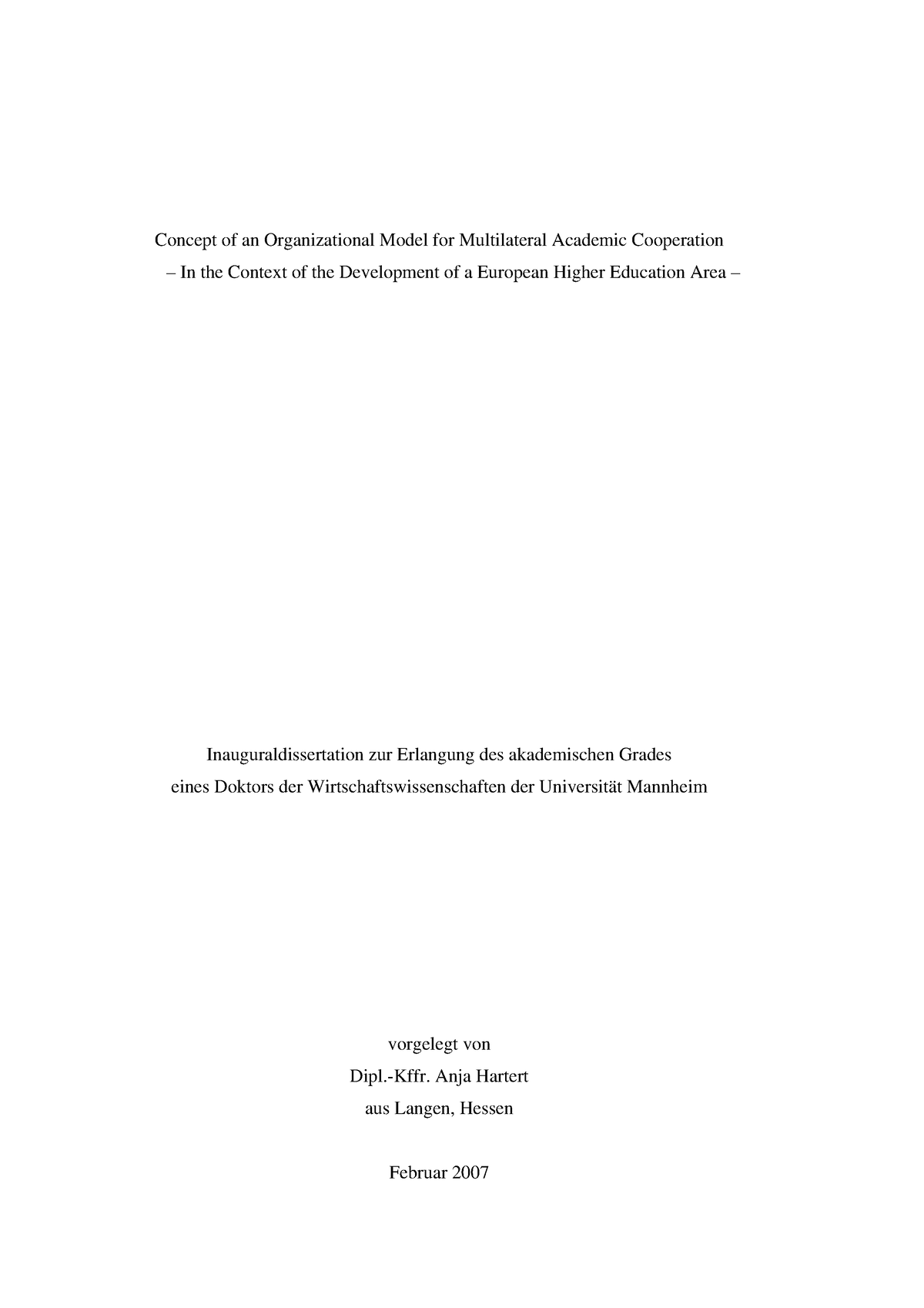 Dissertation Anja Hartert - Concept Of An Organizational Model For 