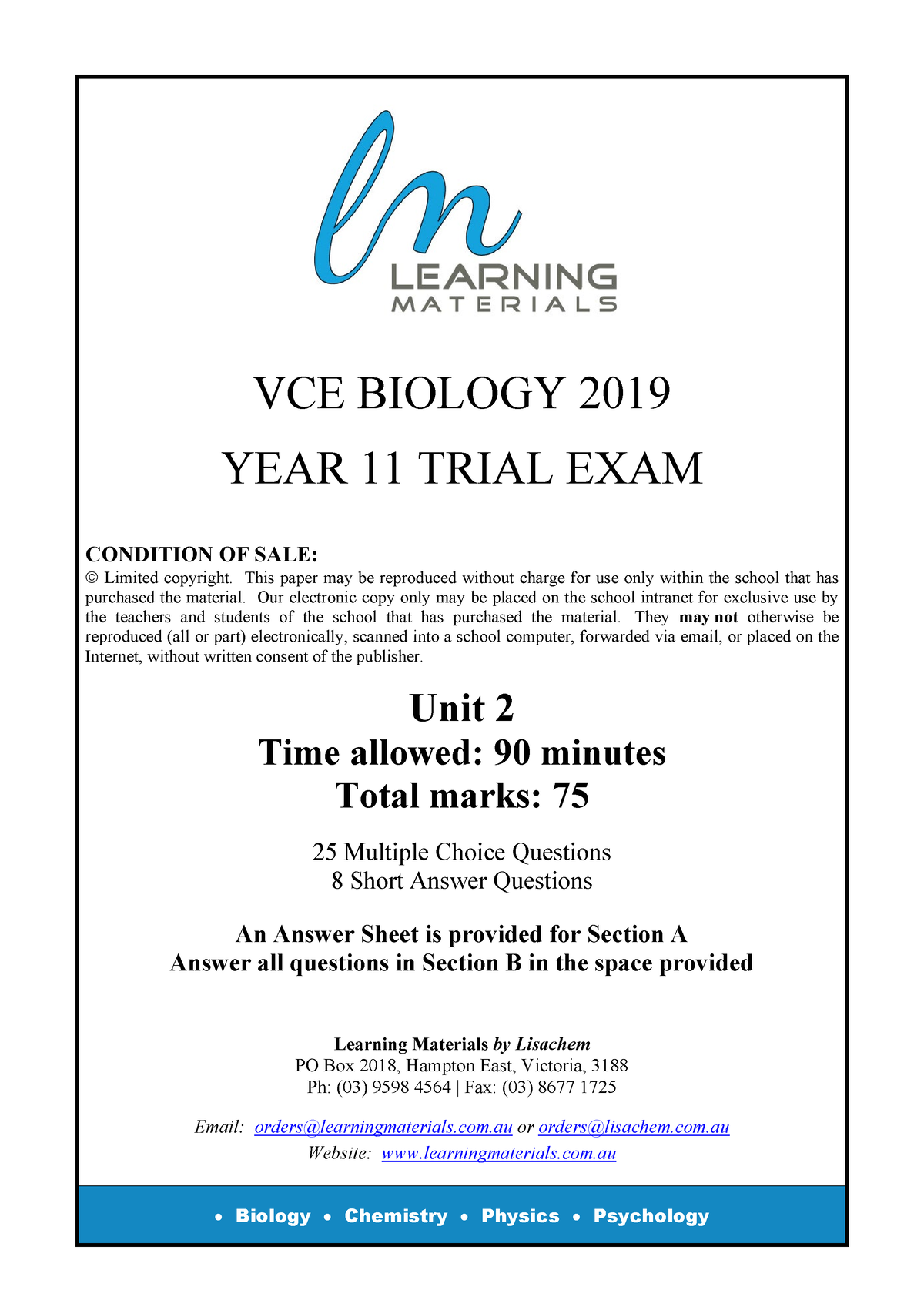 Unit 2 Biology unit 2 glossary VCE BIOLOGY 2019 YEAR 11 TRIAL EXAM