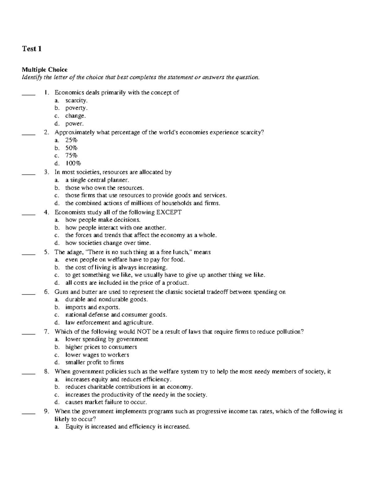 Test 14 April 2018, questions and answers - Test 1 Multiple Choice ...