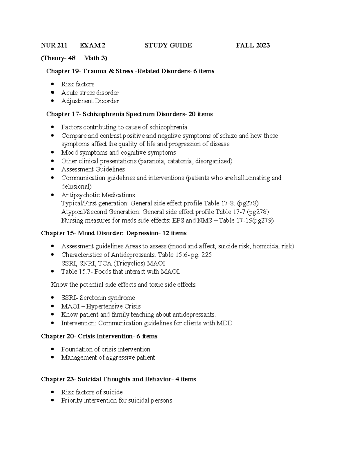 EXAM 2 Study Guide Fall 2023 - NUR 211 EXAM 2 STUDY GUIDE FALL 2023 ...