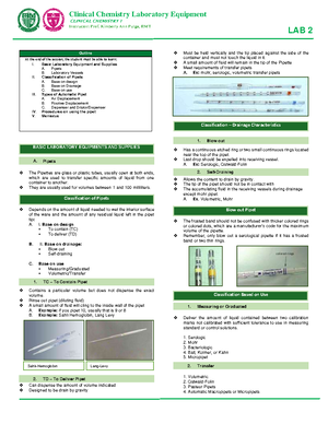 CC1 LEC-1 - lecture notes - CLINICAL CHEMISTRY I LABORATORY SAFETY ...