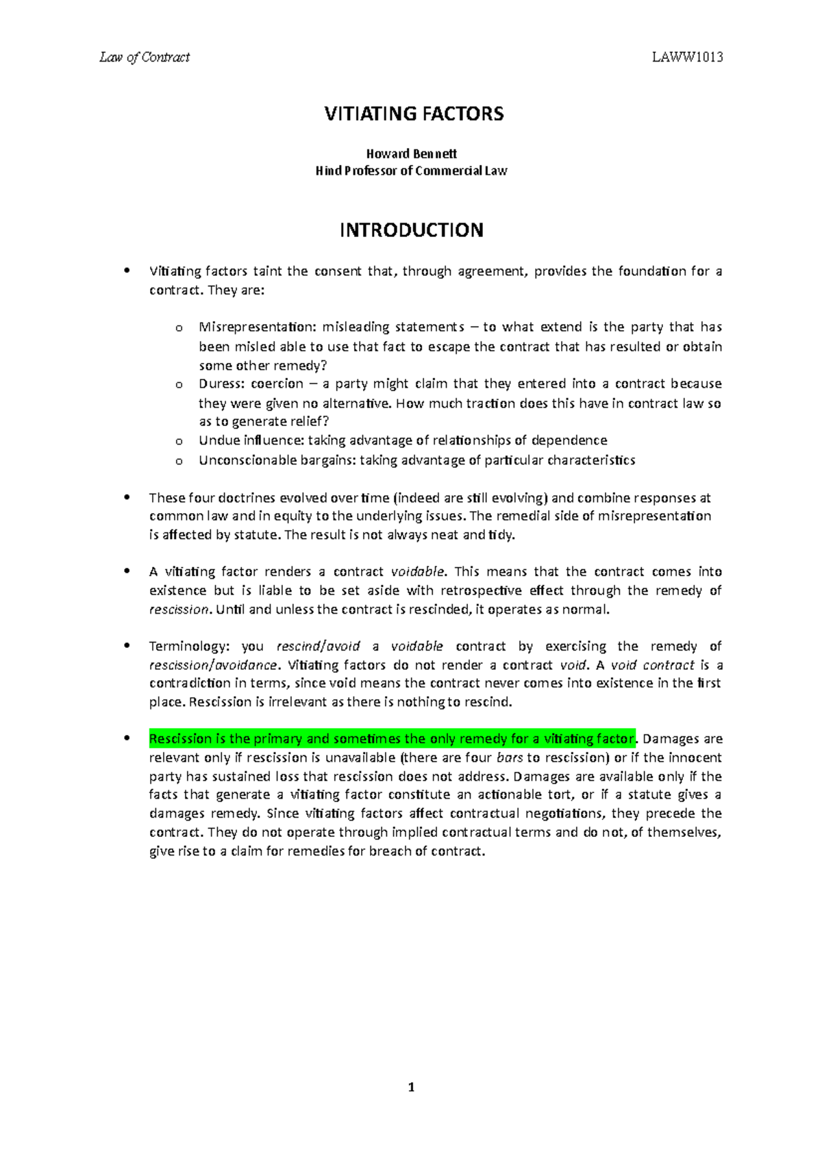 Vitiating Factors. docx VITIATING FACTORS Howard Hind