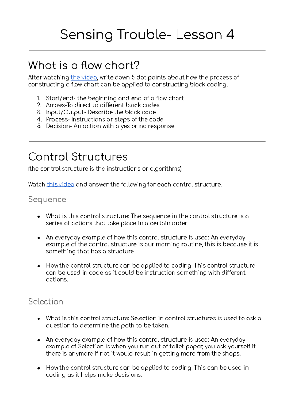 Year 8 STEM Checkpoint 4 Sensing Trouble Lesson 4 What is a flow