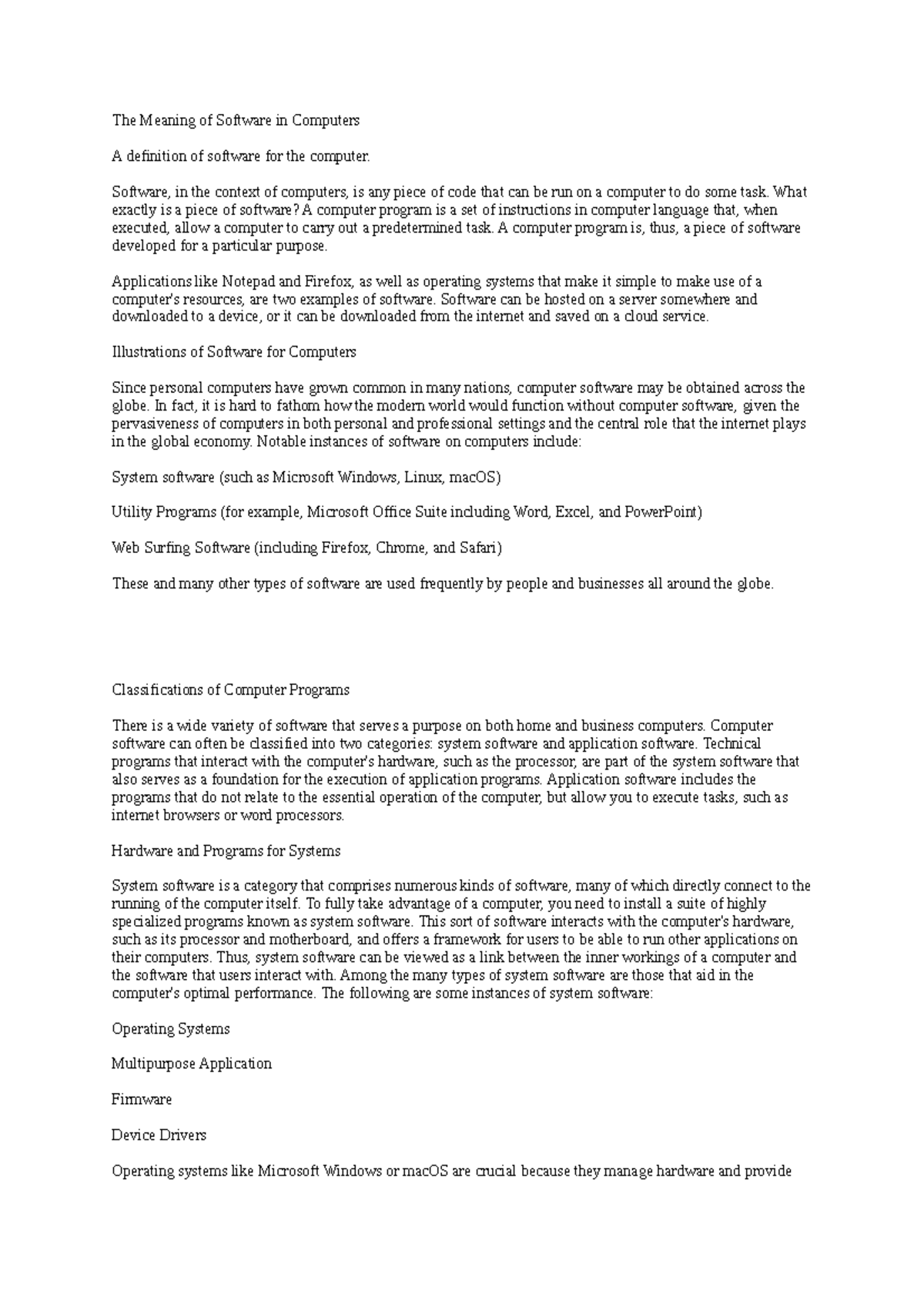 Computer Software - The Meaning of Software in Computers A definition